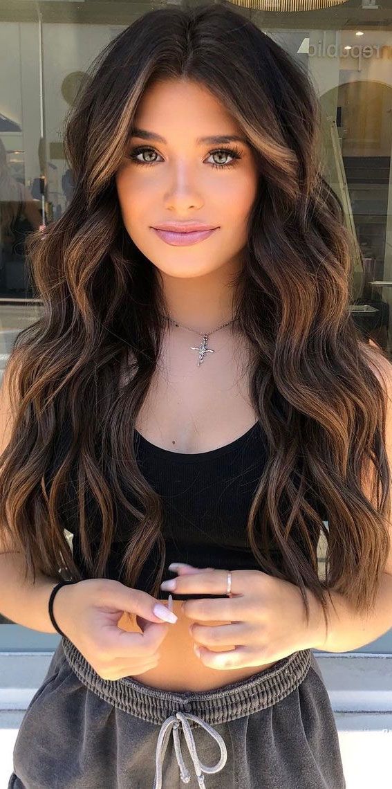 Long Wavy Dark Brown With Caramel — Hair Color for Latinas