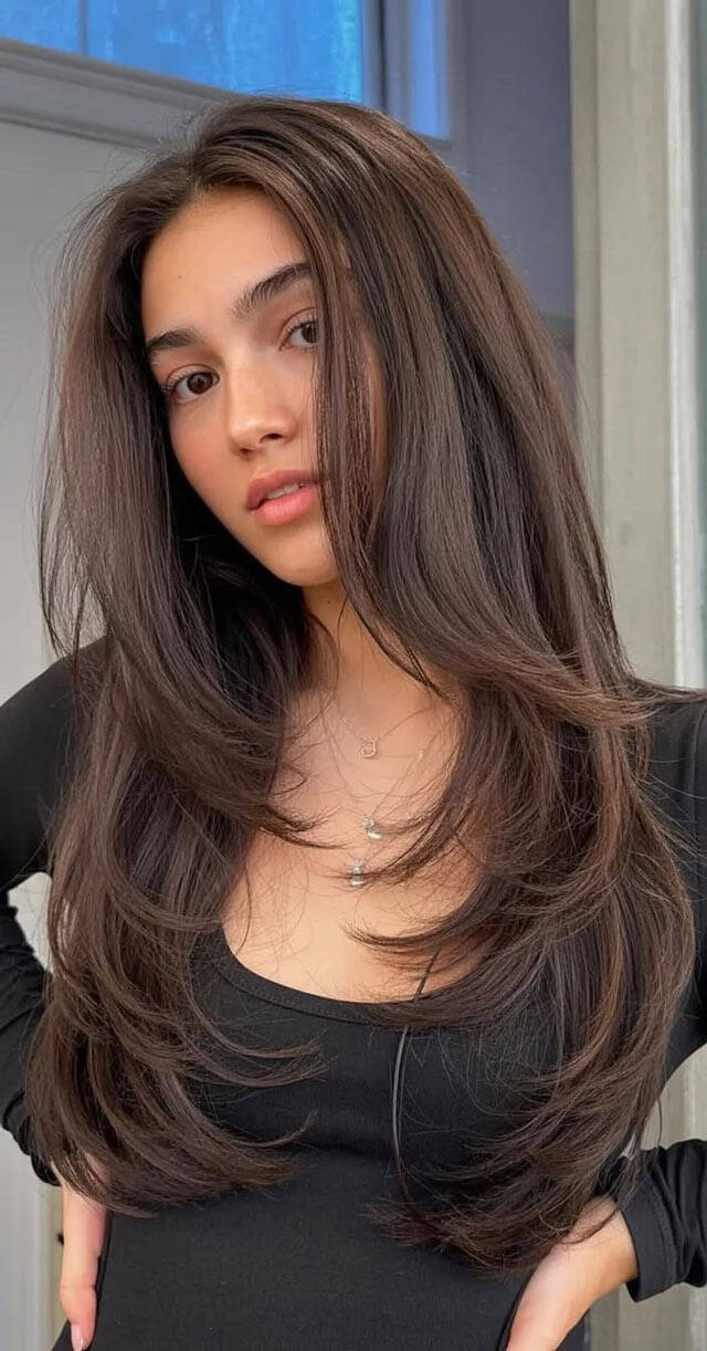 Thick Dark Brown Sculpted Layers Thick Dark Brown Sculpted Layers — Hairstyles for Long Hair
