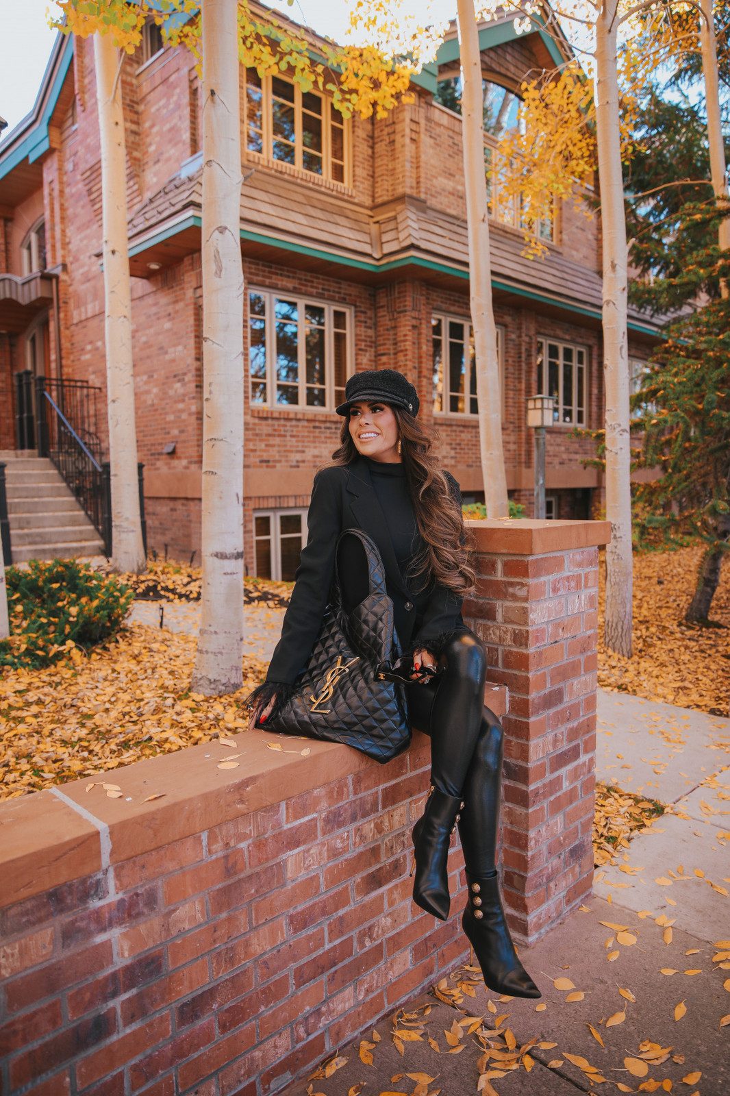 Autumnal Edge: YSL Tote with Faux Leather Leggings and Blazer — YSL Bag Outfits