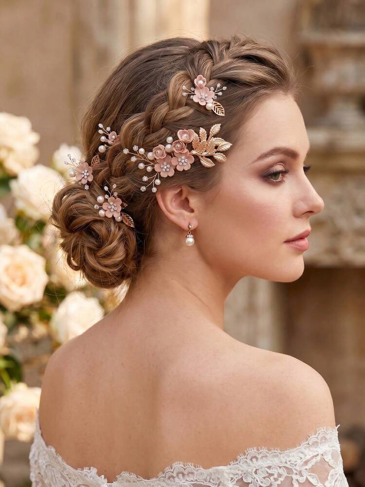 Blonde Braided Updo With Floral Accessories — Bridal Hair Accessories