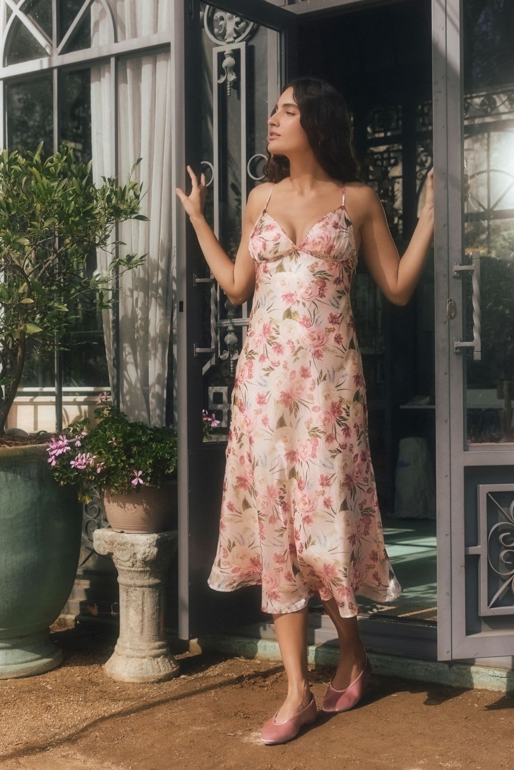 Burgundy Floral Chiffon Midi Dress with Tiered Ruffle Hem — Floral Dresses