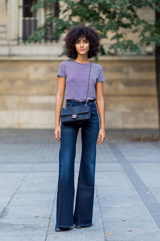 Striped Tee and Dark Wash Flares for Casual Days — Flare Jeans Outfits