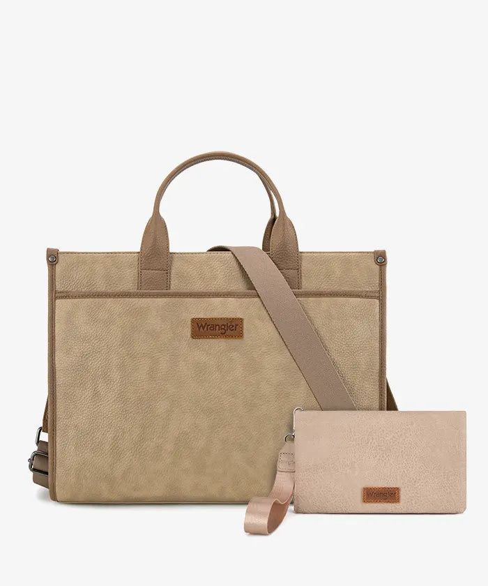 Tan Faux Leather Tote with Matching Clutch — Laptop Bags for Women