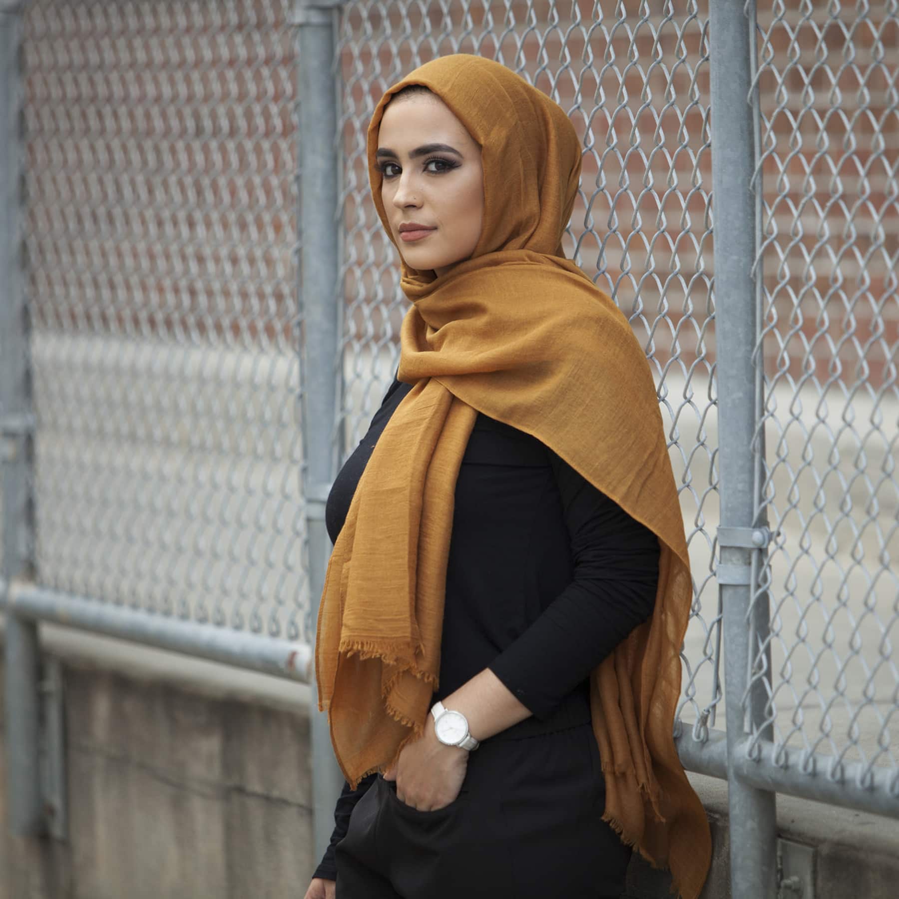 Mustard Yellow Hijab with Black for a Pop of Color — Hijab Work Outfits