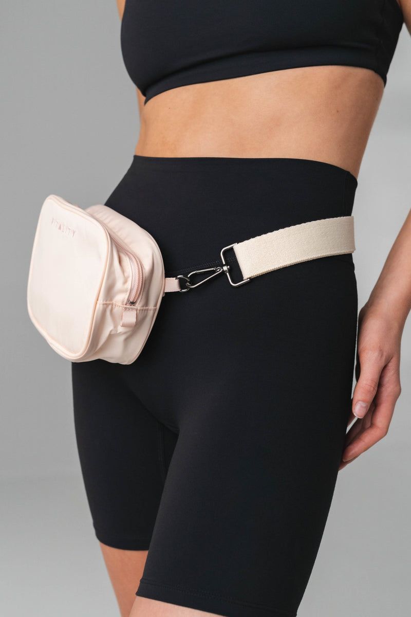 Athletic Edge: Pale Pink Fanny Pack with Biker Shorts Athletic Edge: Pale Pink Fanny Pack with Biker Shorts — Fanny Pack Outfits