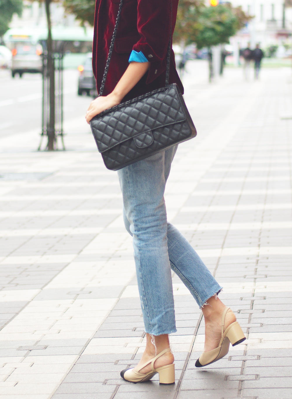 Velvet Blazer Adds Polish to Straight Leg Jeans — Straight Leg Jeans Outfits