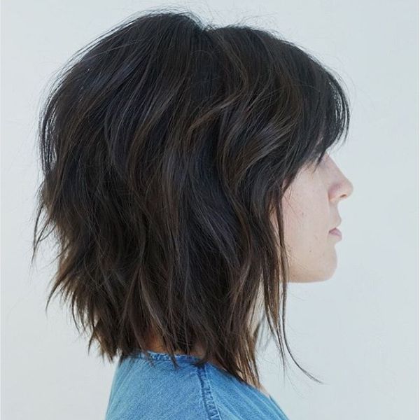 Dark Brown Bob Shag With Curtain Bangs — Hairstyles for Short Hair