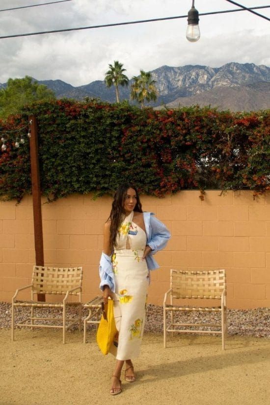 Cream Floral Halter Dress with Open Button-Down for Daytime Cream Floral Halter Dress with Open Button-Down for Daytime — Palm Springs Outfits