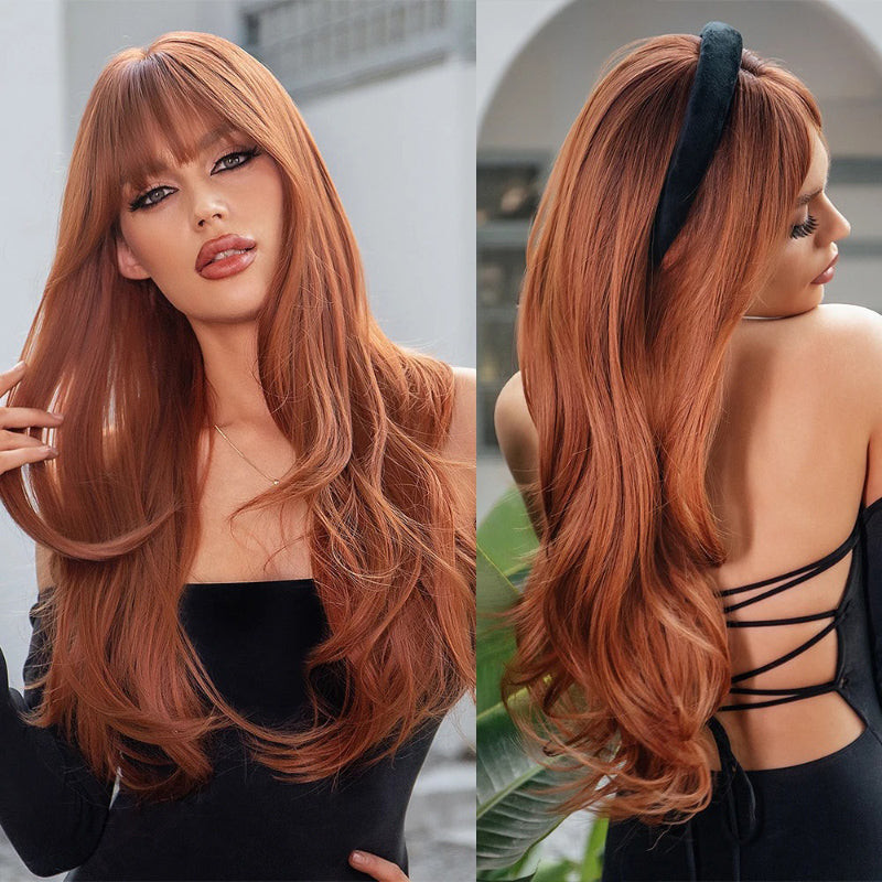Reddish Copper Mid-Back Loose Waves — Colored Wig Styles