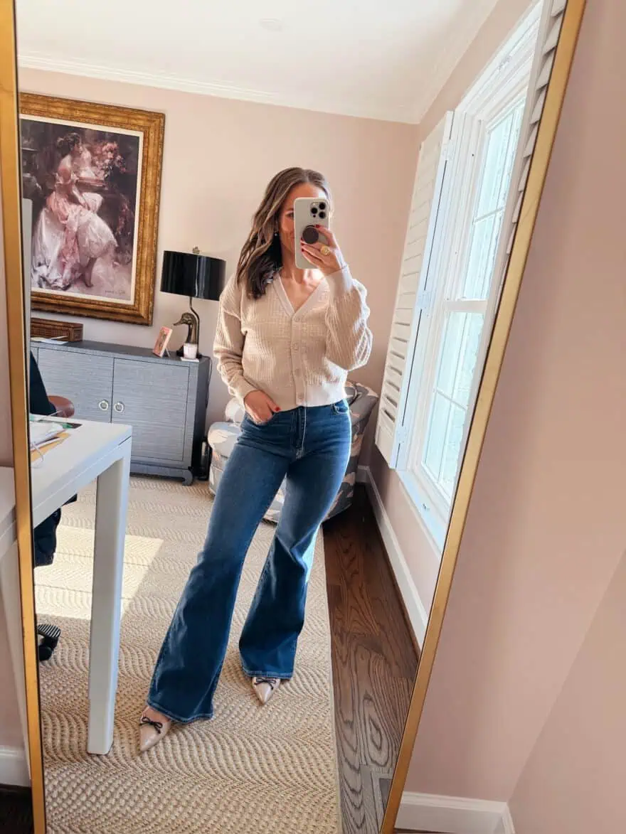 High-Waisted Flares with Cropped Cardigan — Flare Jeans