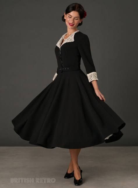 Vintage-Inspired Midi Dress with Lace Collar and Cuffs — Funeral Dresses