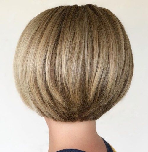 Stacked Bob Blonde Highlights Nape Length Stacked Bob Blonde Highlights Nape Length — Short Bob