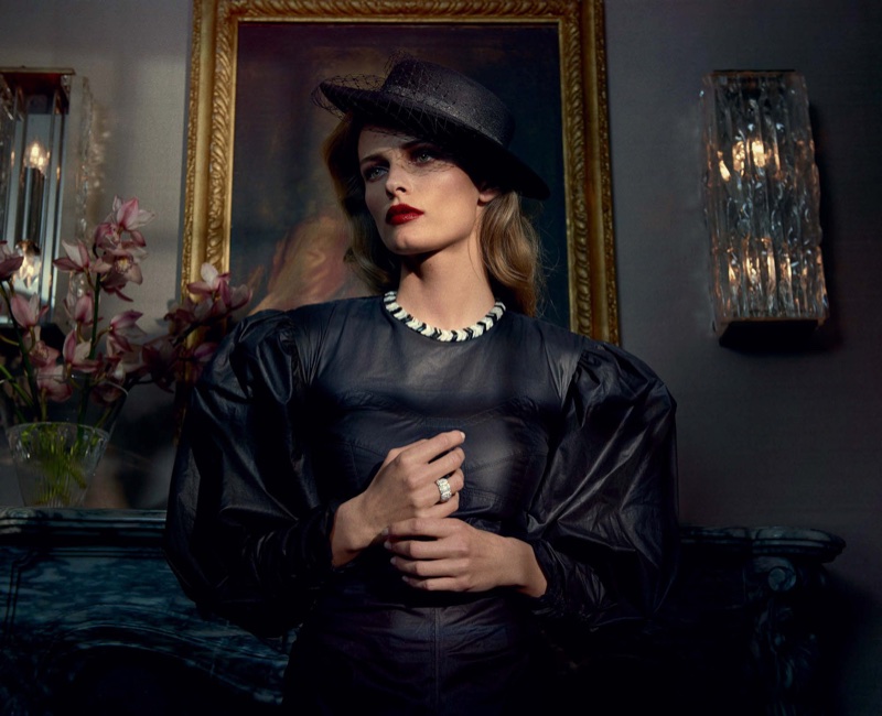 Dramatic Sleeves and Veiled Hat: A Classic Femme Fatale Evening Look Dramatic Sleeves and Veiled Hat: A Classic Femme Fatale Evening Look — Femme Fatale Outfits