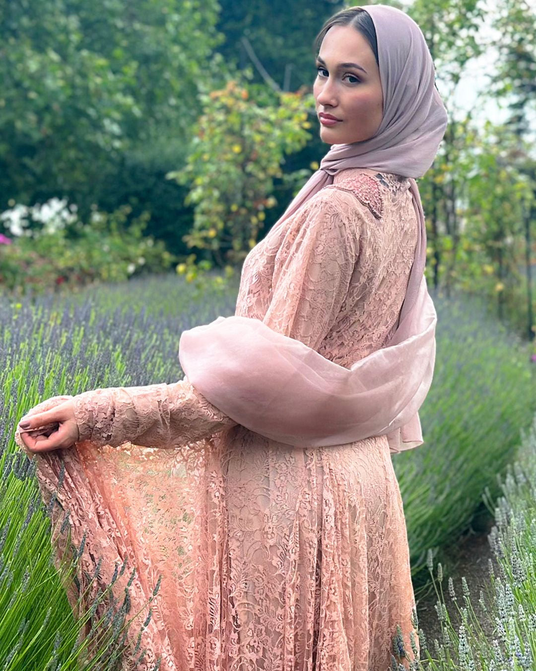 Pale Pink Pleated Dress with Tie Waist and Long Sleeves Pale Pink Pleated Dress with Tie Waist and Long Sleeves — Hijab Wedding Guest Outfits