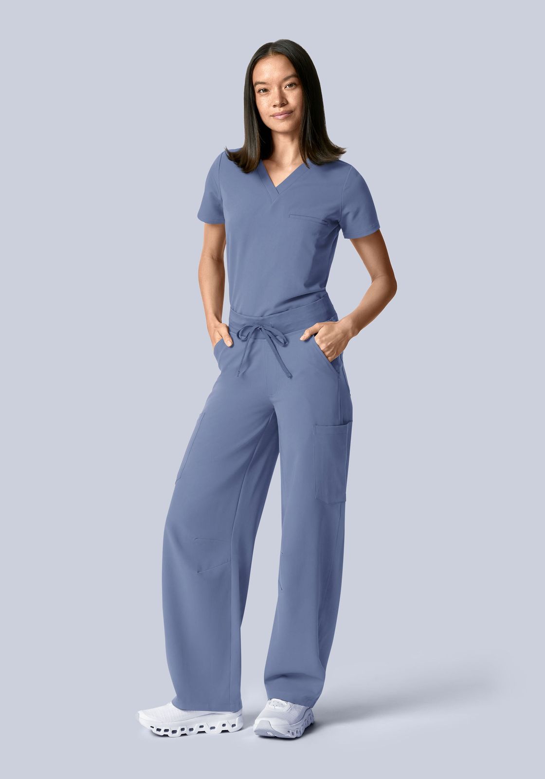 Periwinkle V-Neck Scrubs with Wide-Leg Pants Periwinkle V-Neck Scrubs with Wide-Leg Pants — Scrubs Outfits