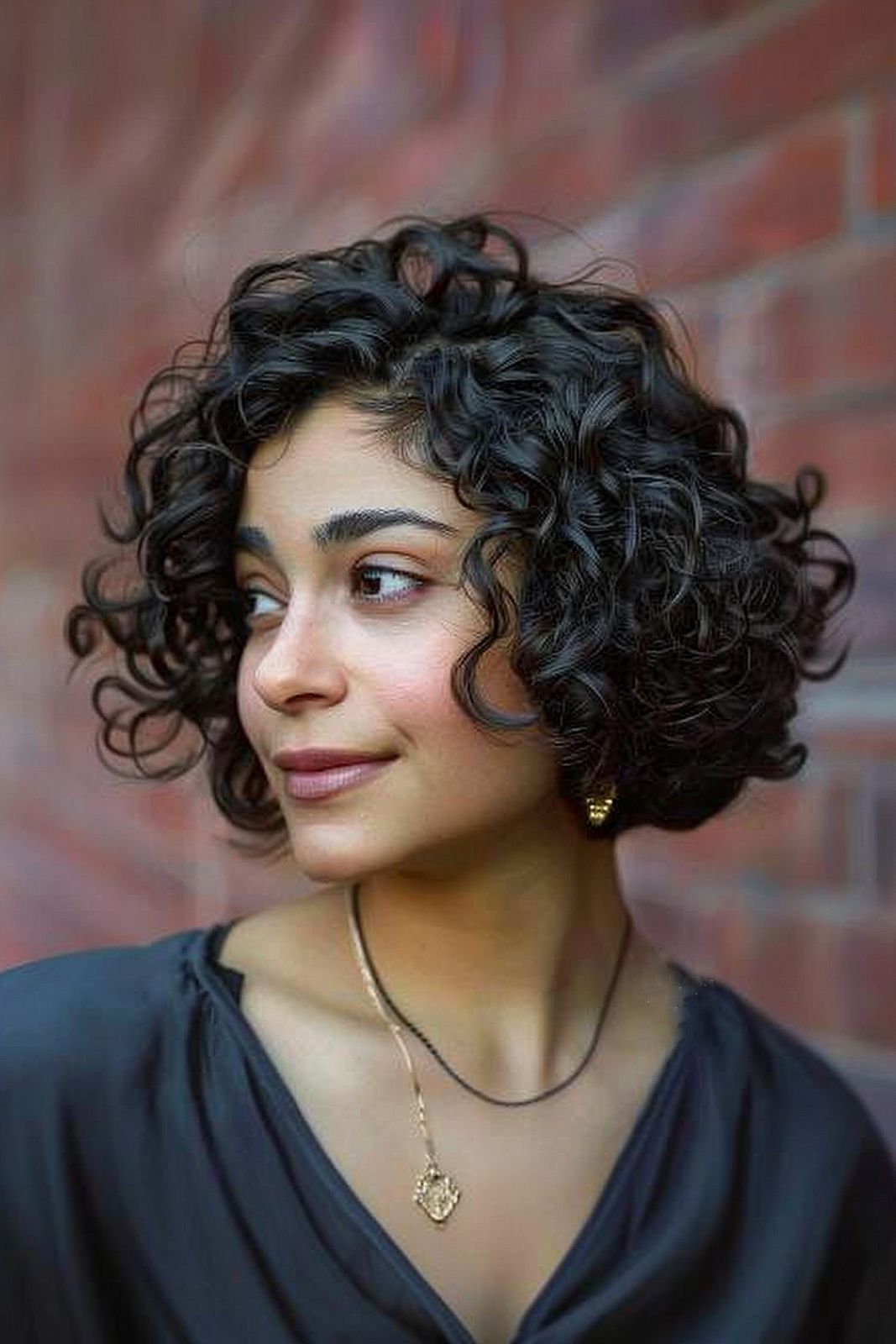 Defined Dark Brown Curly Bob