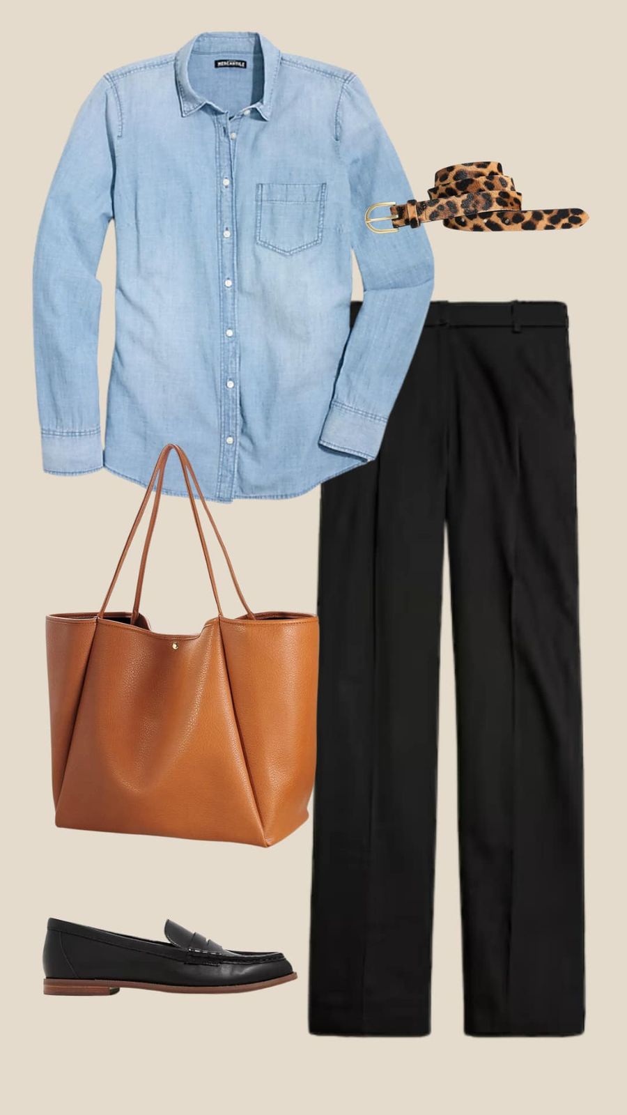 Casual Cool: Denim Shirt and Black Twill Trousers Casual Cool: Denim Shirt and Black Twill Trousers — Meet the Teacher Outfits