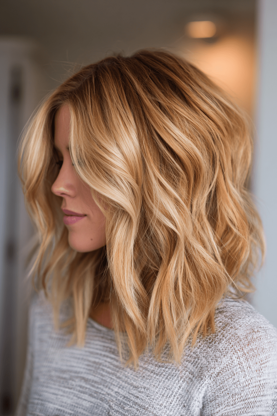 Honey Blonde Wavy Bob — Choppy Layers
