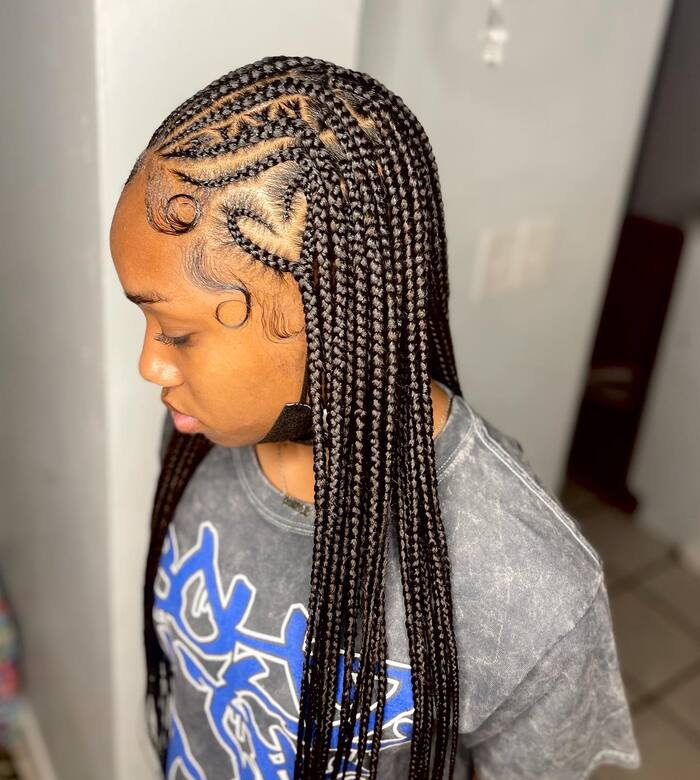 Thin Box Braids with Intricate Scalp Design Thin Box Braids with Intricate Scalp Design — Tribal Braids