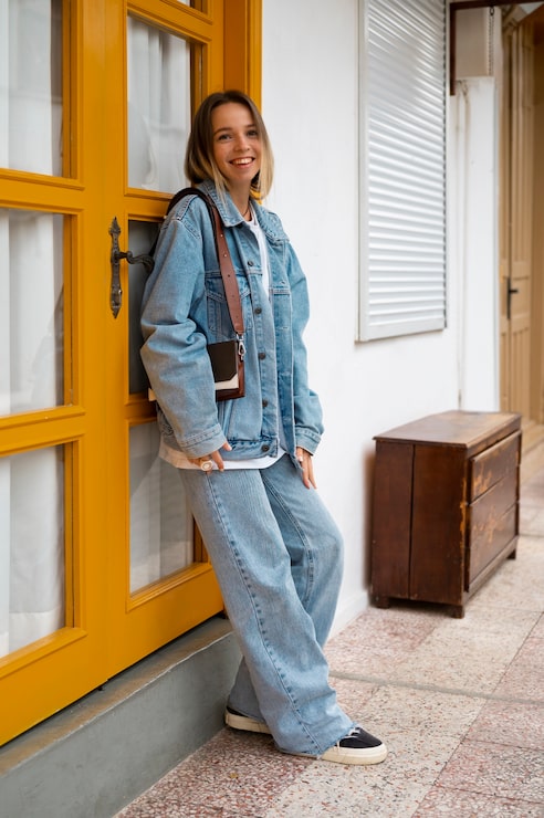 Oversized Denim Jacket and White Tee with Baggy Jeans — Baggy Jeans Outfits
