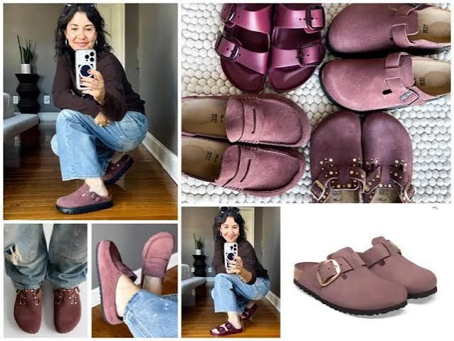 Burgundy Birkenstock Bostons with Denim and Dark Top Burgundy Birkenstock Bostons with Denim and Dark Top — Birkenstock Boston Outfits