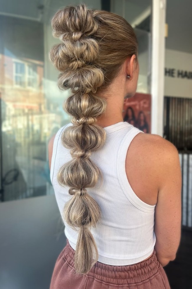 Salon - Consistent Bubble Formation Voluminous Ash Blonde Bubble Ponytail Salon - Consistent Bubble Formation Voluminous Ash Blonde Bubble Ponytail