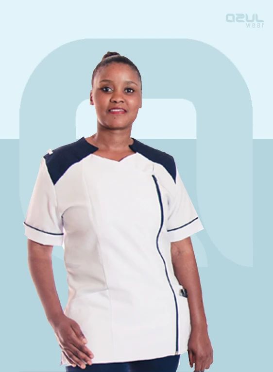 White Tunic with Asymmetrical Navy Accents White Tunic with Asymmetrical Navy Accents — Nurse Outfits