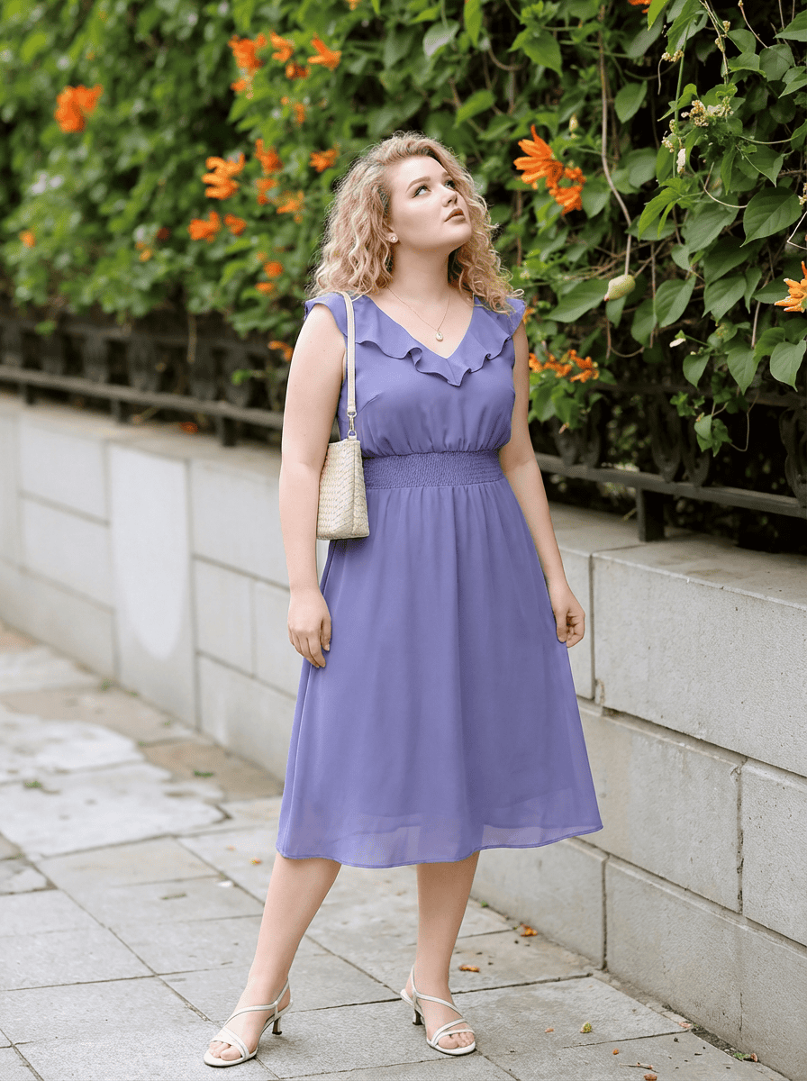 Ruffled Midi Dress: Playful Silhouette — Outfits for Big Arms