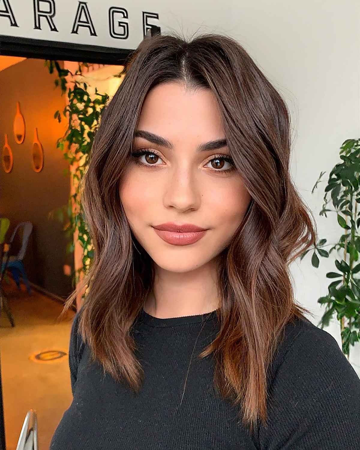 Dark Brown Lob With Wispy Curtain Bangs — Haircuts for Heart Shaped Faces
