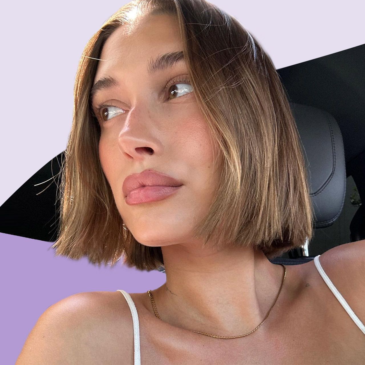 Angled Medium Brown Bob With Highlights Angled Medium Brown Bob With Highlights — Chin Length Bob