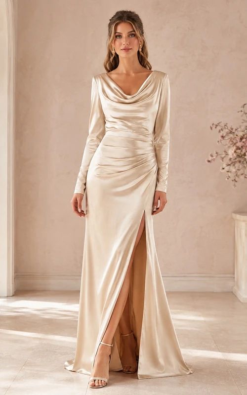 Champagne Satin Maxi Dress: Formal Styling Champagne Satin Maxi Dress: Formal Styling — Dresses for Tall Women