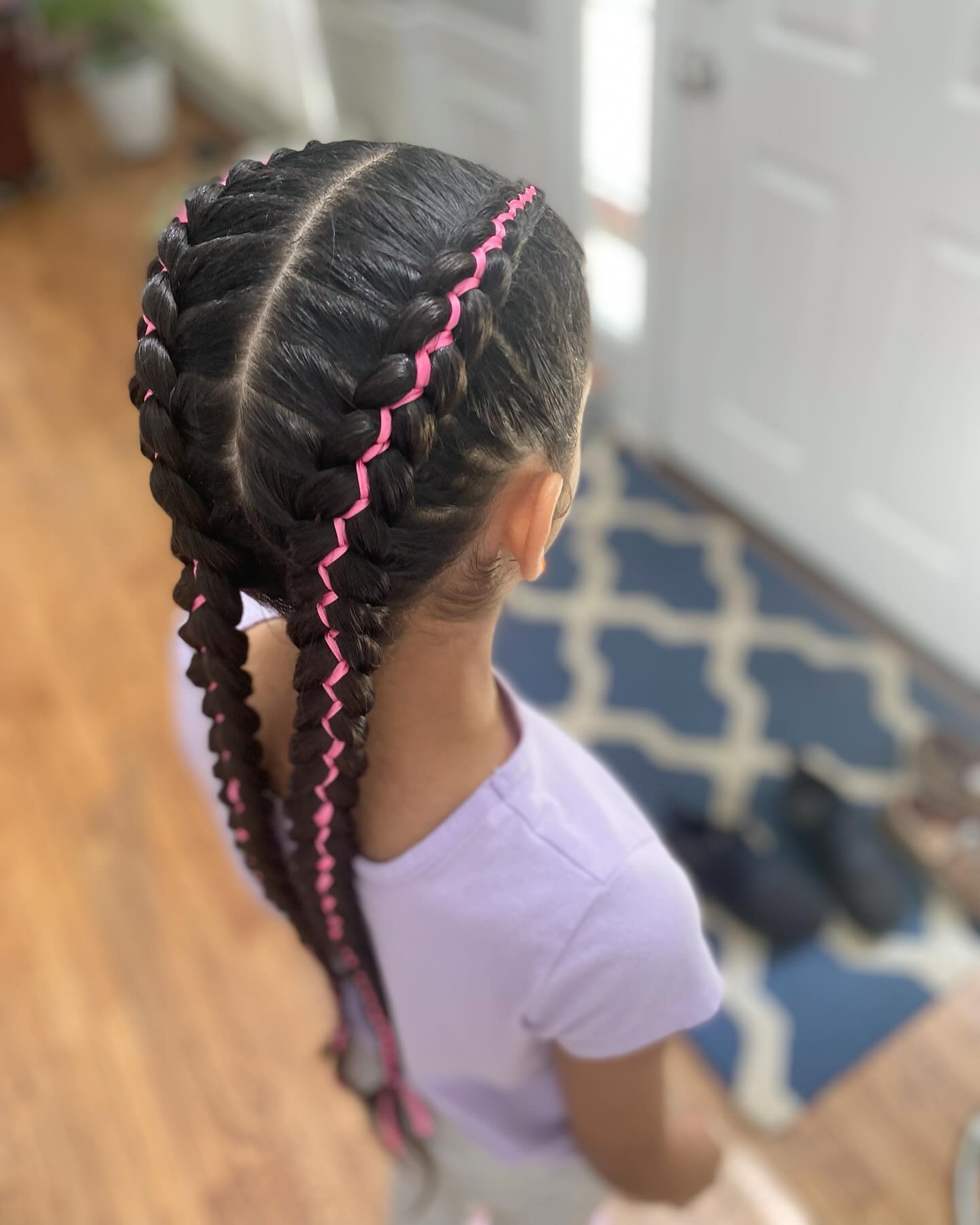 Braids with Zigzag Pattern and Pink Bands — Kids Braids