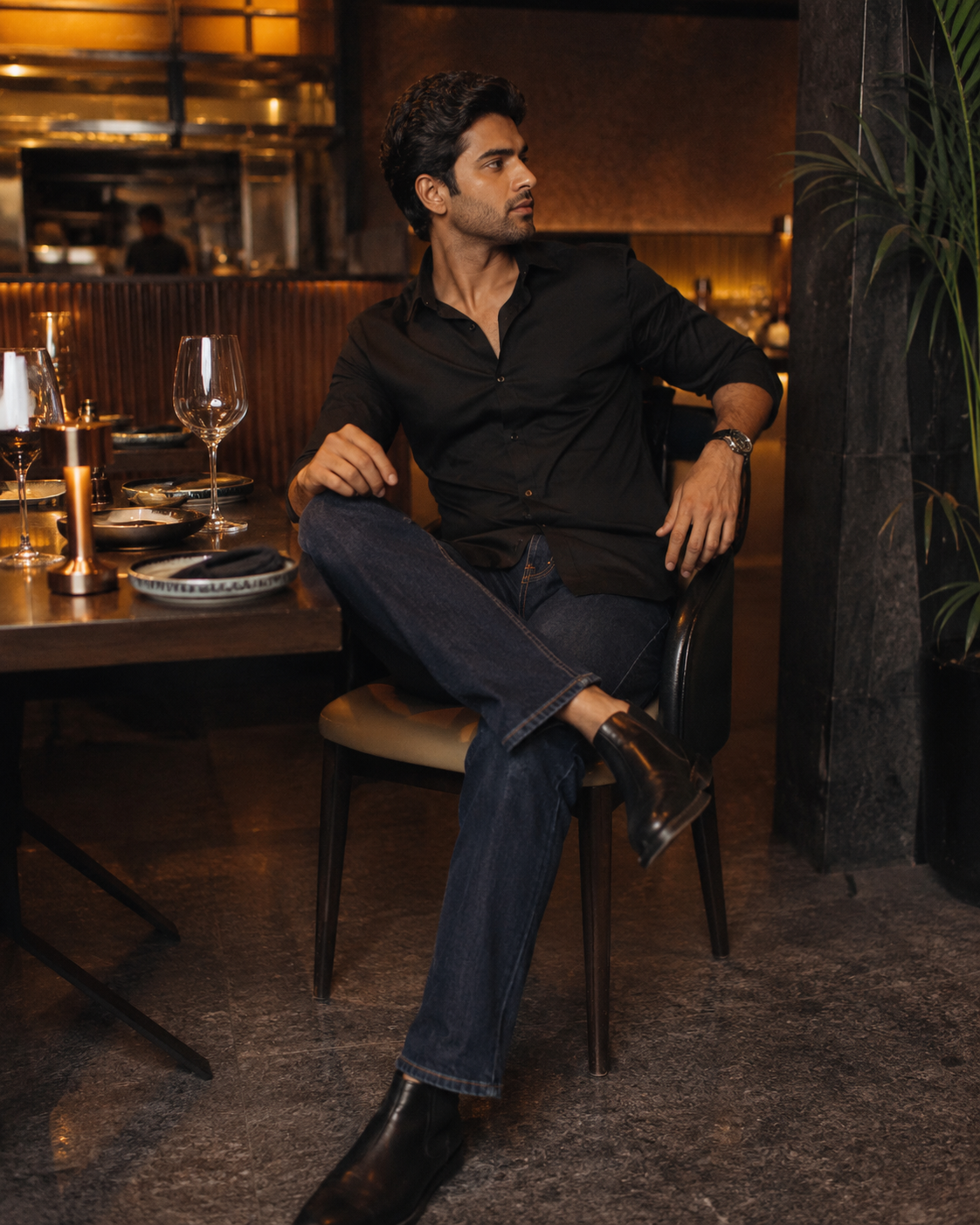 Black Satin Bomber Jacket for a Sleek Date Black Satin Bomber Jacket for a Sleek Date — Mens Date Night Outfits