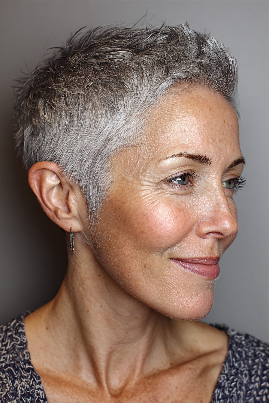 Ash Gray Pixie Crop With Short Bangs Ash Gray Pixie Crop With Short Bangs — Short Gray Haircuts