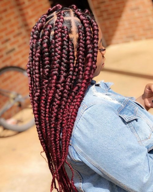 Dark Red Box Braids with Highlights — Red Braids