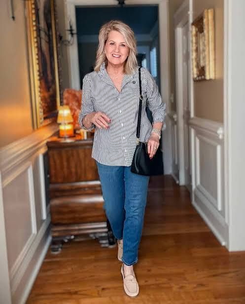 Striped Button-Down with Straight-Leg Jeans and Pink Loafers Striped Button-Down with Straight-Leg Jeans and Pink Loafers — J Crew Outfits