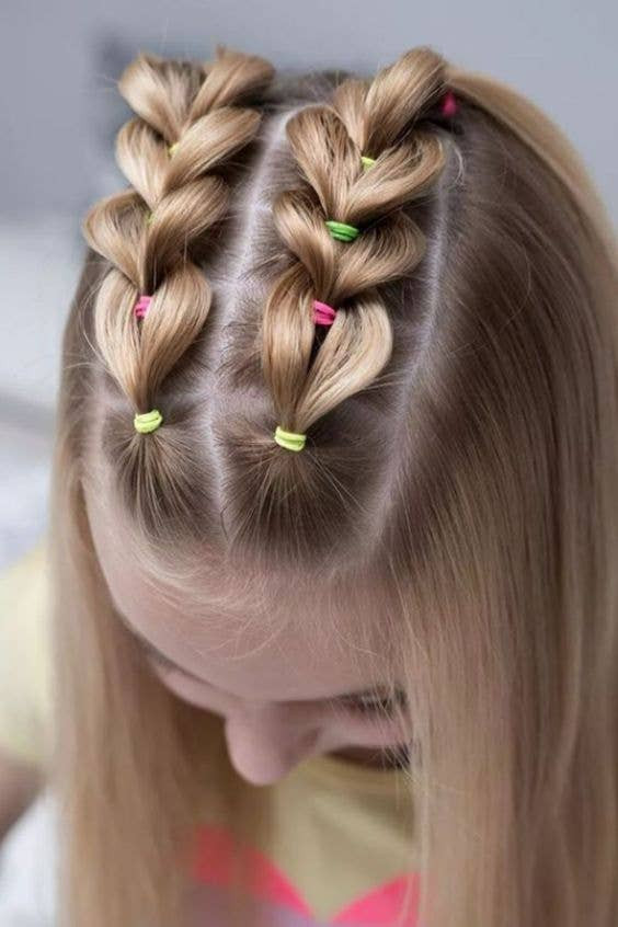 French Braids with Colorful Elastics French Braids with Colorful Elastics — Middle School Hairstyles