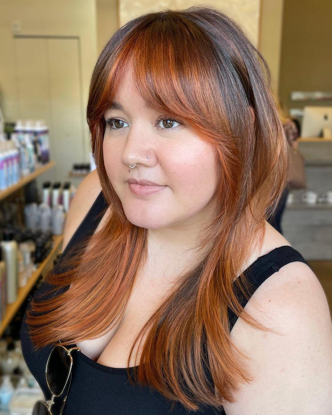 Reddish-Brown Hair with Ribbed Tank and Nose Ring Reddish-Brown Hair with Ribbed Tank and Nose Ring — Curtain Bangs