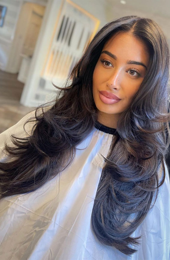 Dark Brown Butterfly With Face-Framing — Butterfly Haircut Long Hair