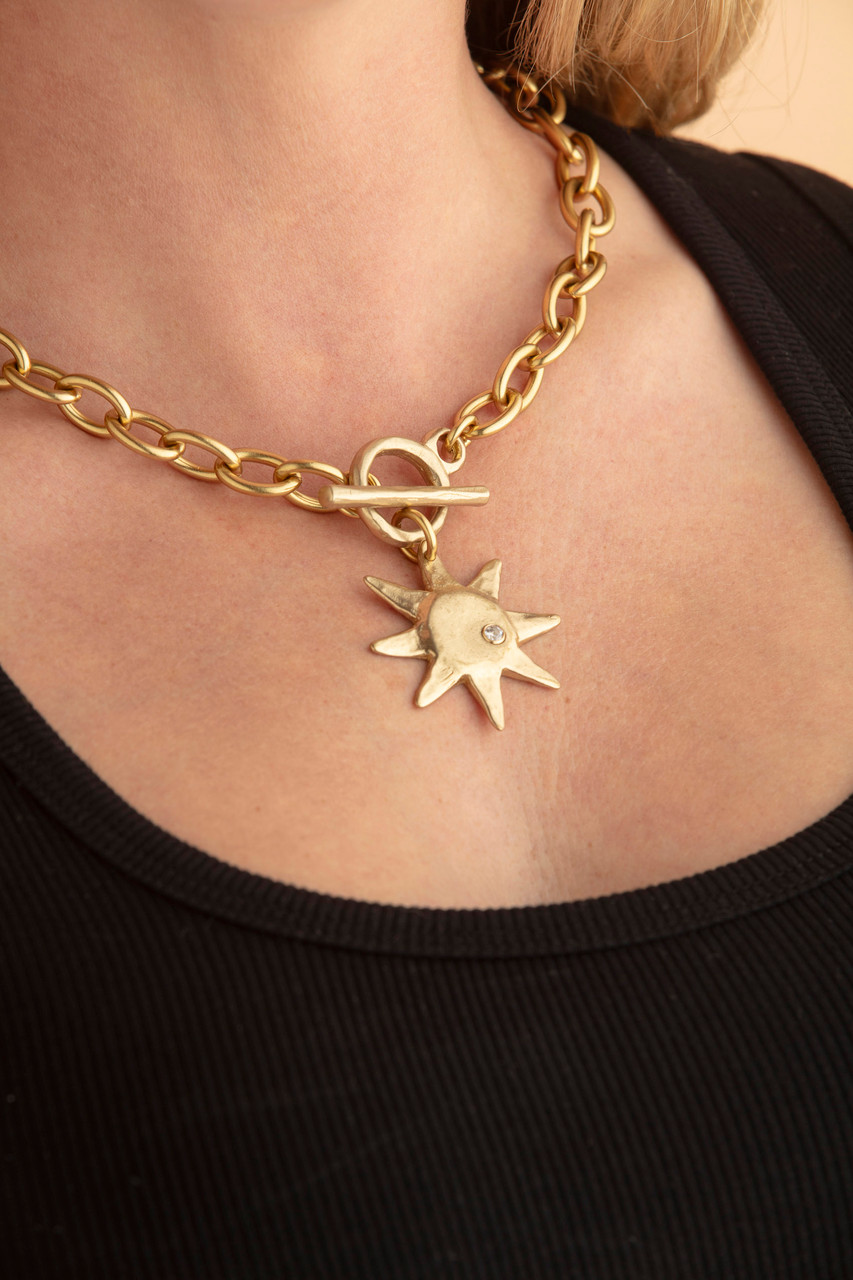 Chunky Brass Chain Necklace with Sun Pendant Chunky Brass Chain Necklace with Sun Pendant — Chunky Jewelry