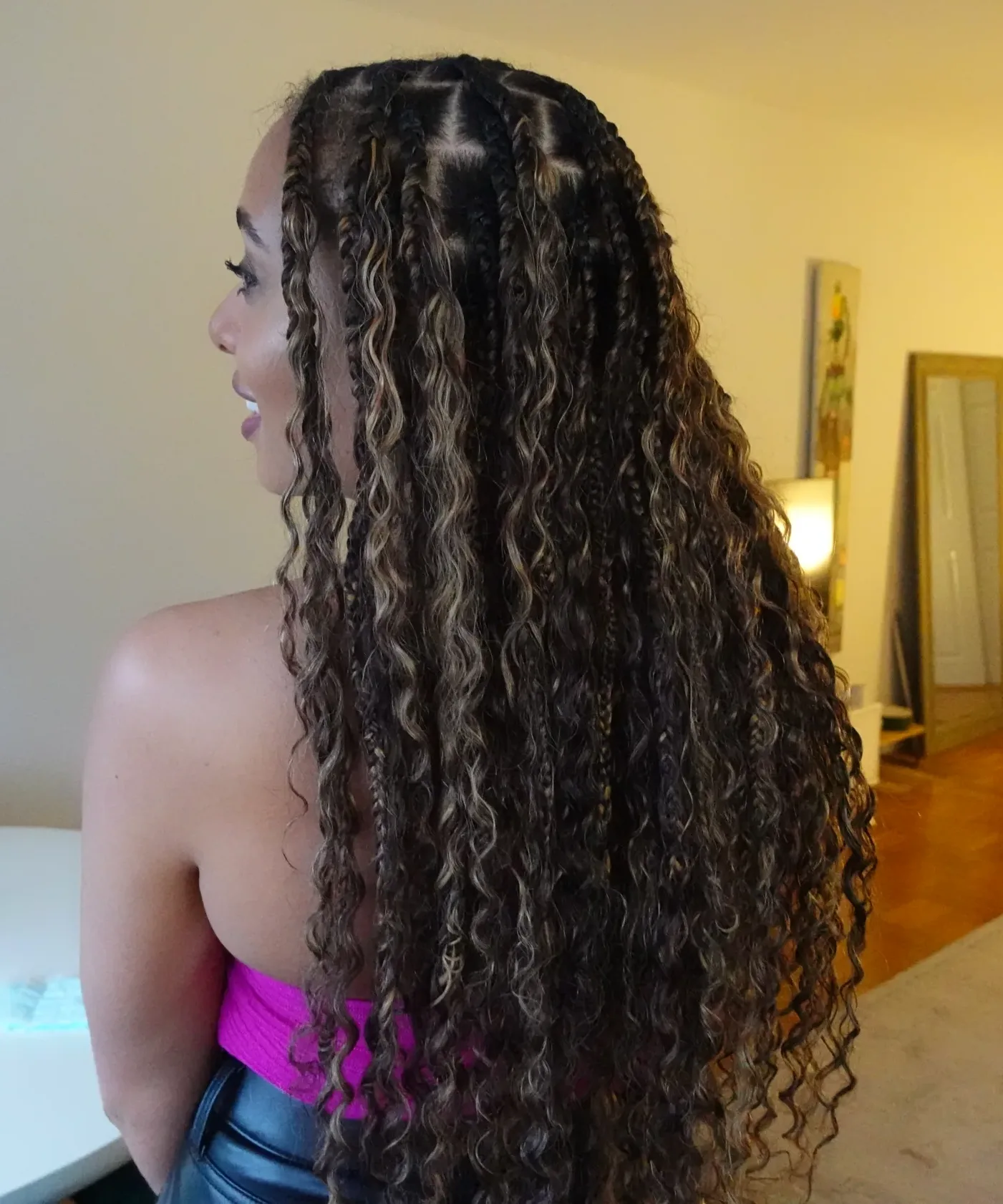 Long Twist Braids With Warm Highlights — Boho Braids