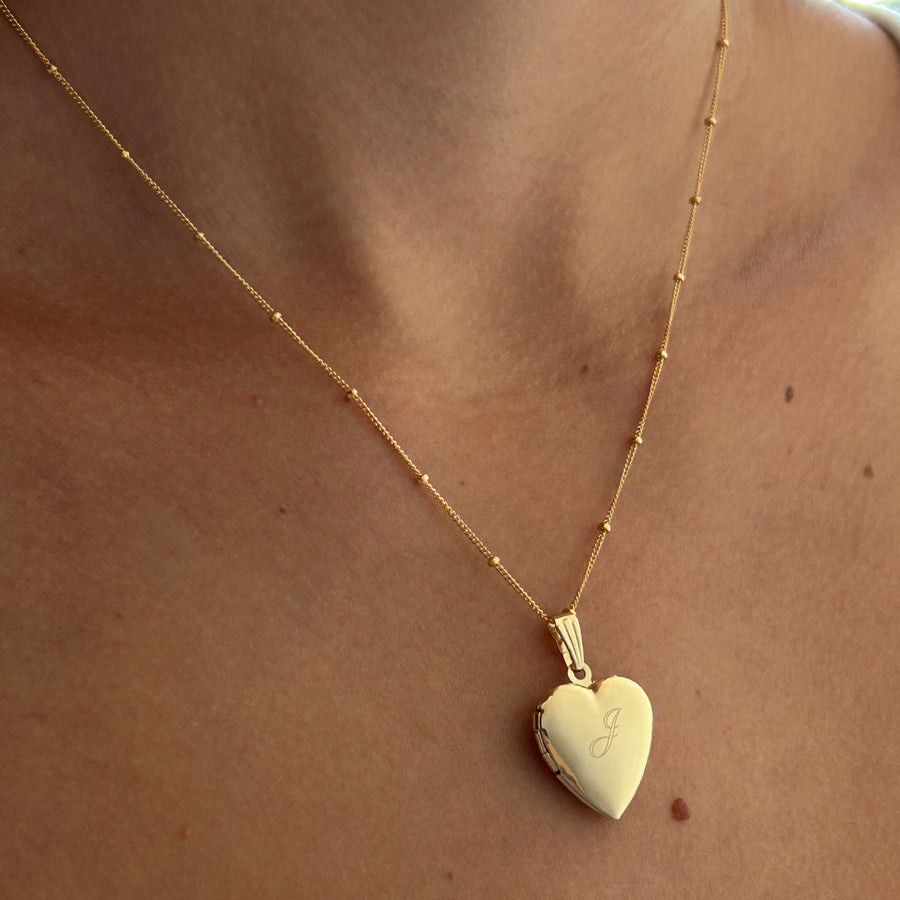 Heart Locket with Beaded Chain and Initial 'J' — Locket Necklaces