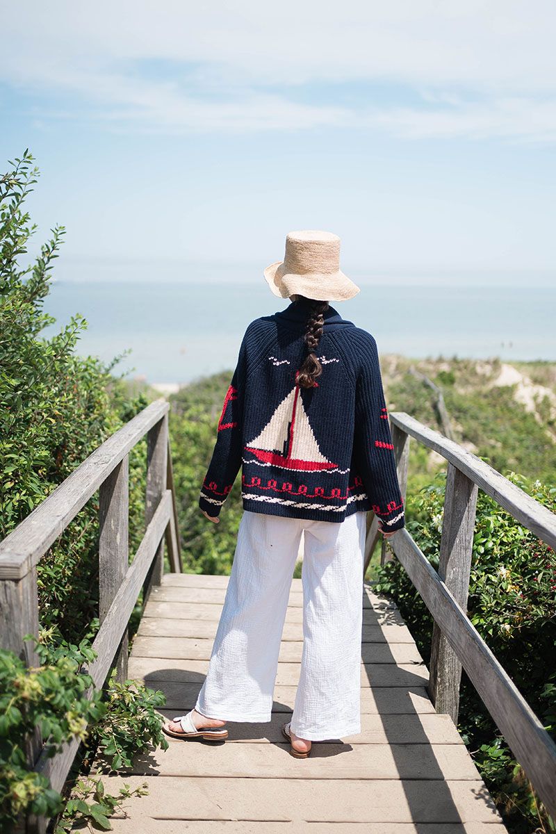 Nautical Sailboat Sweater with White Gauze Pants — Nantucket Outfits