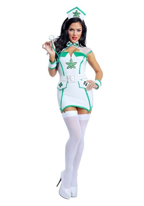 Costume Party White Mini Nurse Dress Costume with Green Trim Costume Party White Mini Nurse Dress Costume with Green Trim — Nurse Outfits