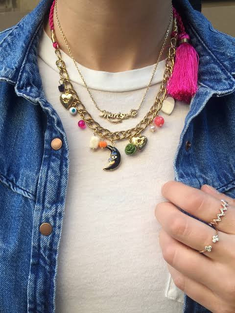 Layered Necklaces with Moon, Heart, and Eye Charms Layered Necklaces with Moon, Heart, and Eye Charms — Charm Necklaces