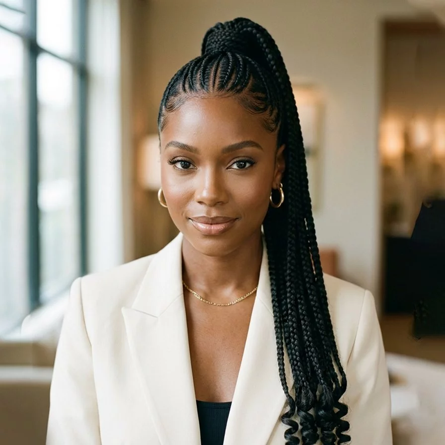 High Ponytail With Intricate Scalp Braids — Ponytail Hairstyles for Black Women
