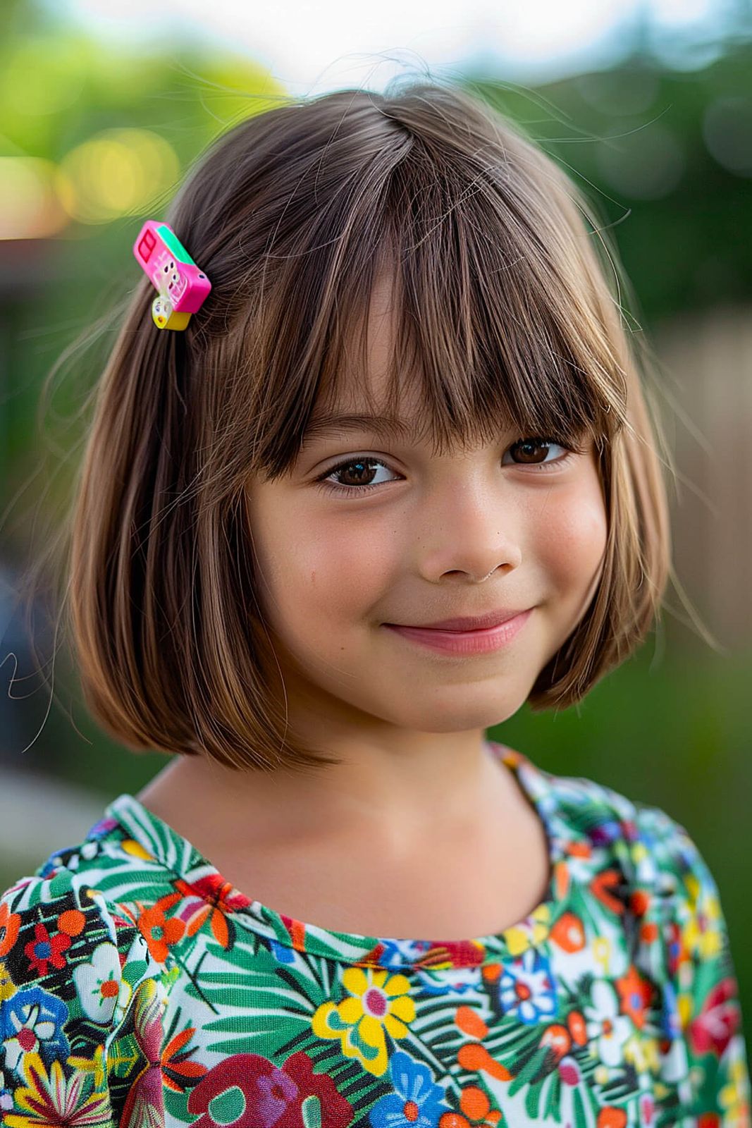 Chin Length Light Brown Bob With Blunt Bangs — Kids Haircuts