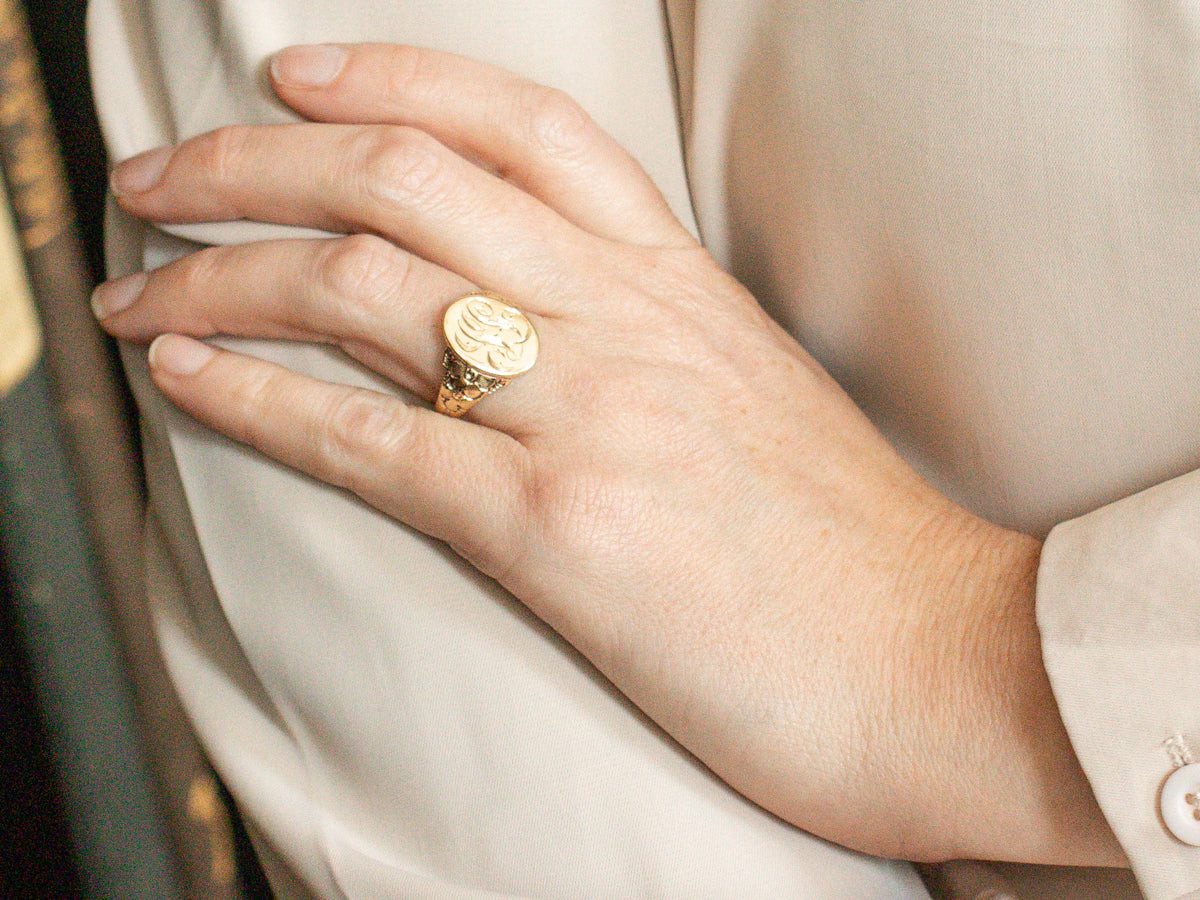 Personalized Engraved Signet Ring with a Button-Up Shirt Personalized Engraved Signet Ring with a Button-Up Shirt — Signet Rings