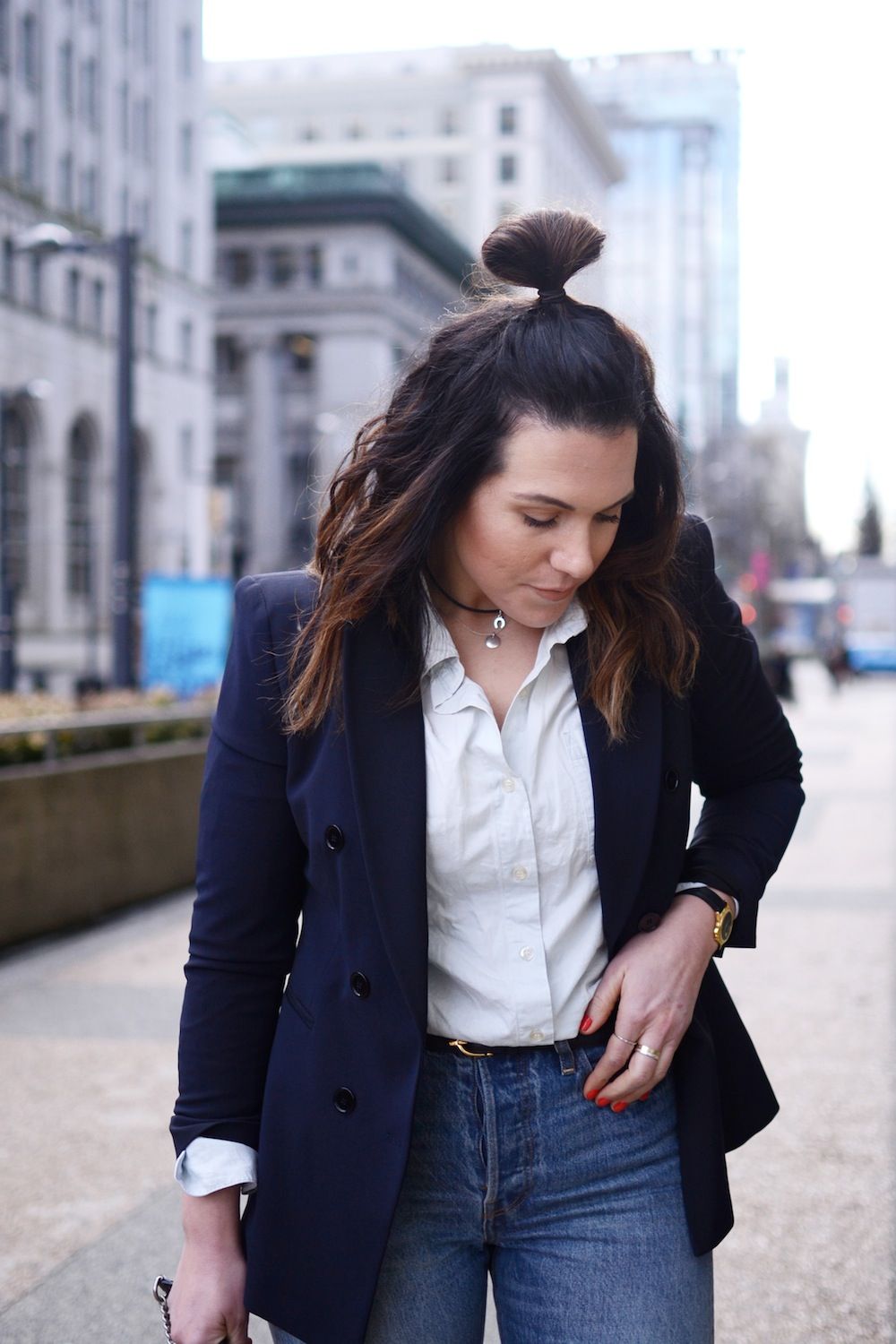 Smart Casual Navy Blazer with Denim — Vancouver Outfits