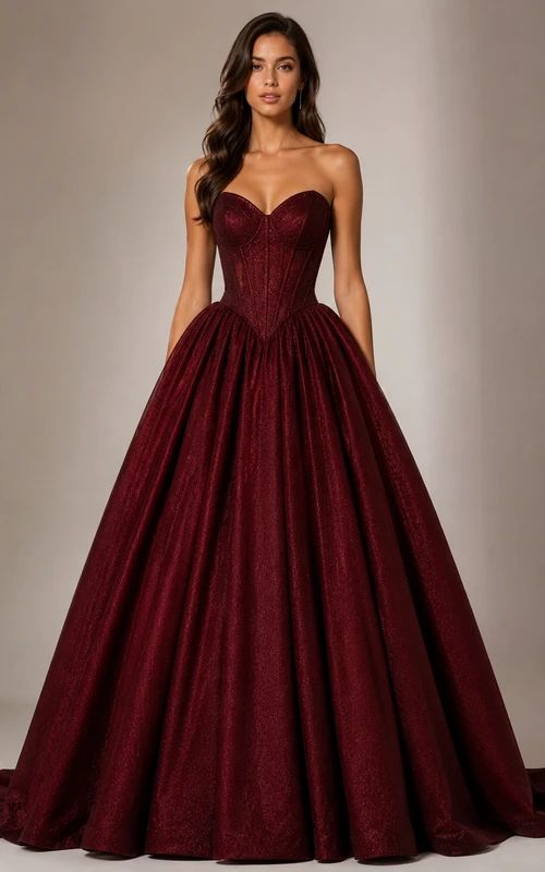 Deep Red Strapless Sweetheart Ball Gown with Sparkly Skirt — Sweet 16 Dresses